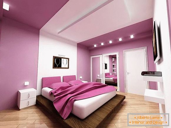 Modernes Schlafzimmerdesign in der hellen lila Farbe