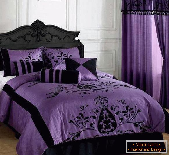 Purpurrotes Schlafzimmer - Foto in Verbindung mit Schwarzem