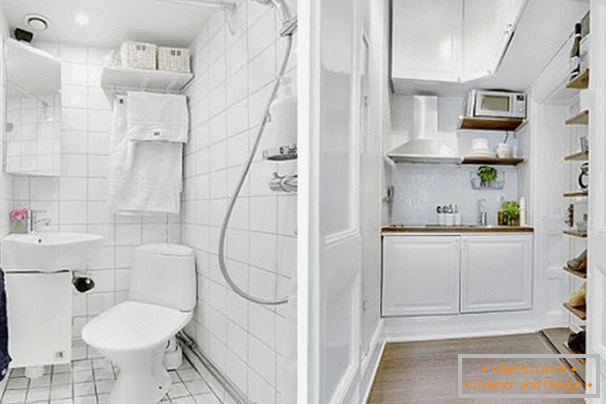 Badezimmer und Küche in weißer Farbe