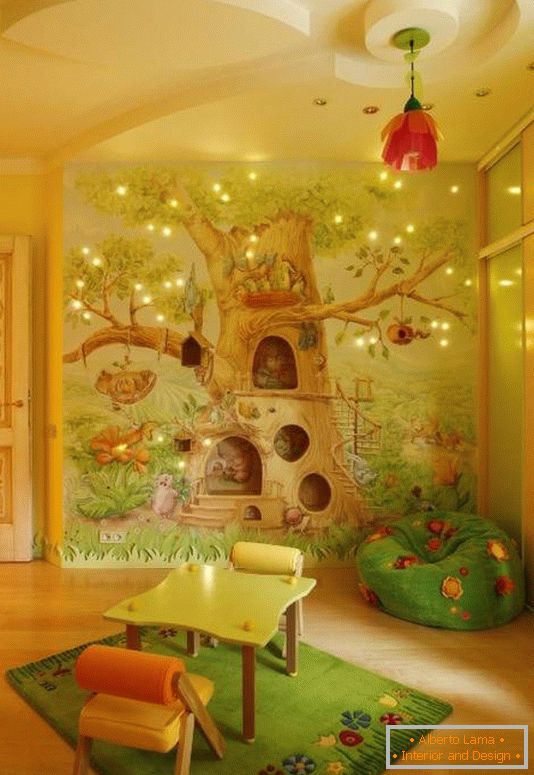Baum- und Waldmotive im Entwurf des Kinderzimmers