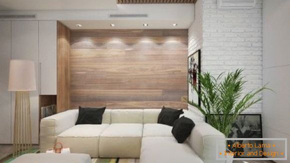 Wanddekoration mit Holzverkleidungen - Foto des Wohnzimmers in der modernen Art