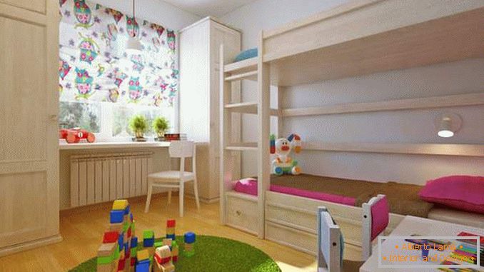 Entwurf einer Zweizimmerwohnung mit einem Kinderzimmer für zwei Kinder