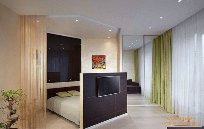 Entwurf einer Zweizimmerwohnung für eine Familie mit einem Kind - ein Interieur eines Schlafzimmers einer Halle