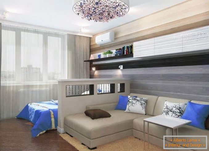 Design einer Zweizimmerwohnung mit Kinderzimmer - Foto eines kombinierten Schlafzimmers des Wohnzimmers