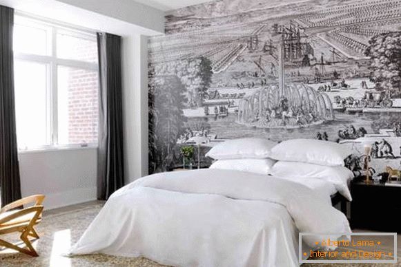 Modernes Schlafzimmerdesign mit schöner Tapete