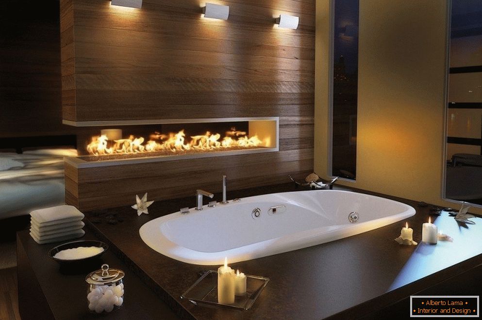 Modernes Design eines Badezimmers mit einem Kamin