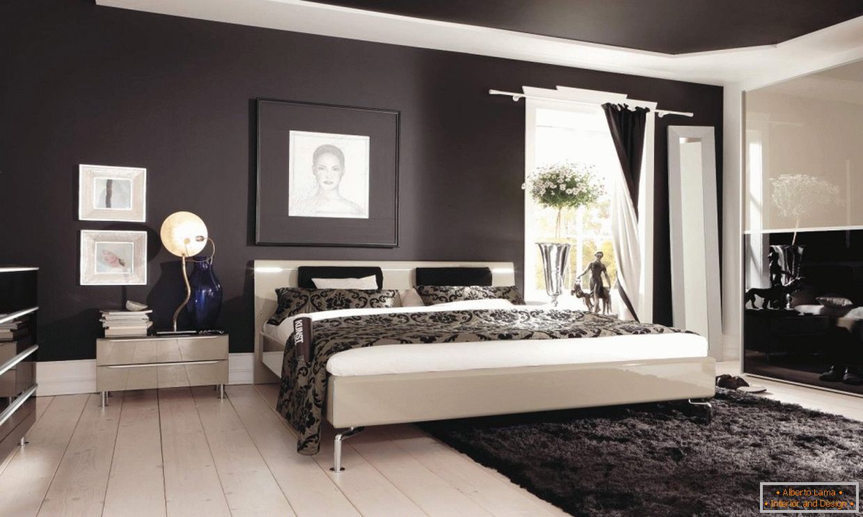 Schlafzimmerdesign mit dunkler Decke