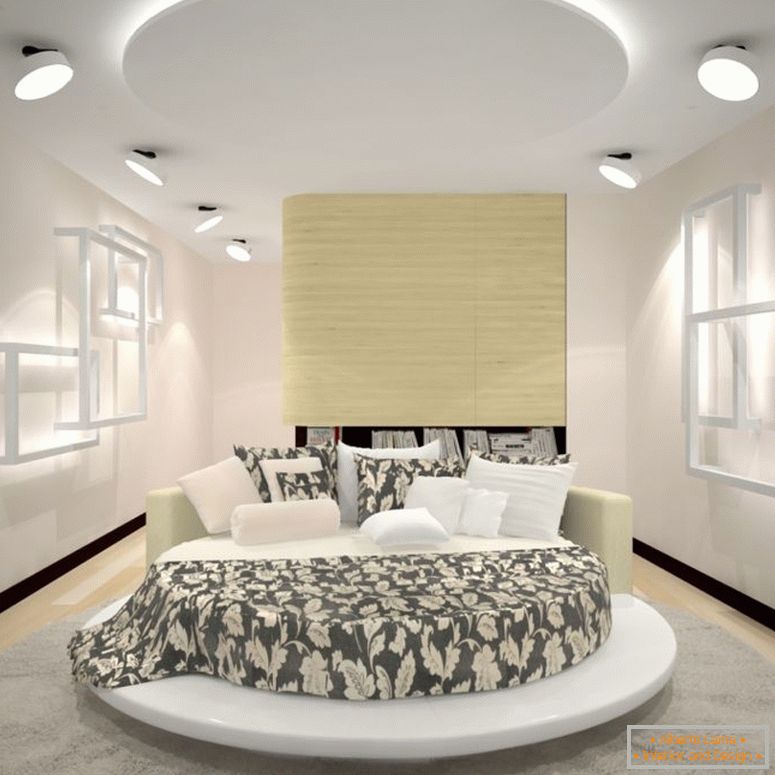 Licht-Schlafzimmer-in-Stil-modern-mit-Runde-Bett-in-the-Center