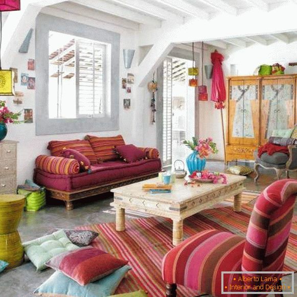 Stil Boho Chic im Inneren des Wohnzimmers - 10 Design-Ideen