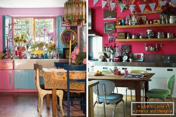 Dunkelrosa Küche im Stil von Boho - Foto