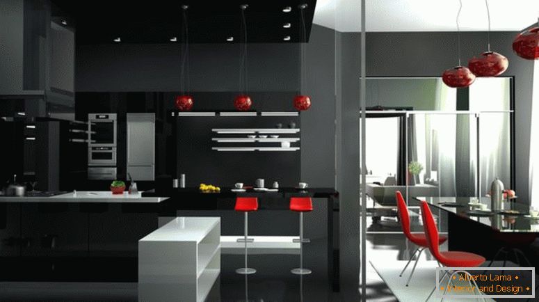 Küche-in-Stil-High-Tech-Zoning Space