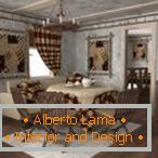 Tischdecke, Kissen und Vorhänge im gleichen Design