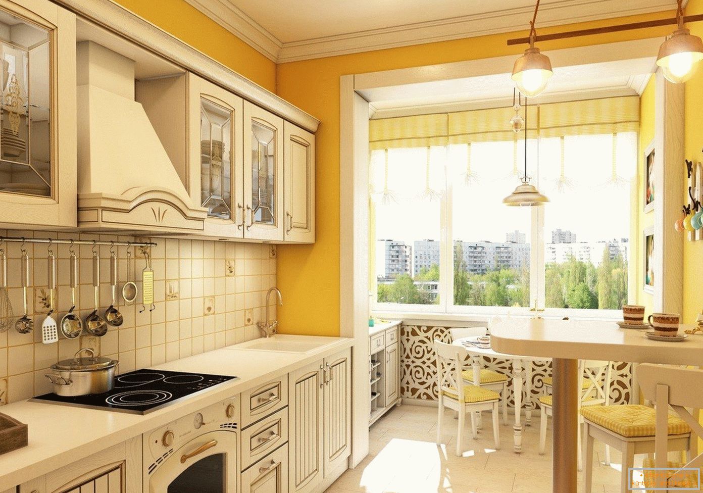 Küche mit Balkon kombiniert