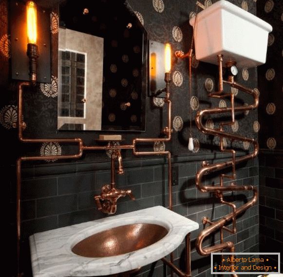 Steampunk-Stil Badezimmer mit viktorianischen Tapeten