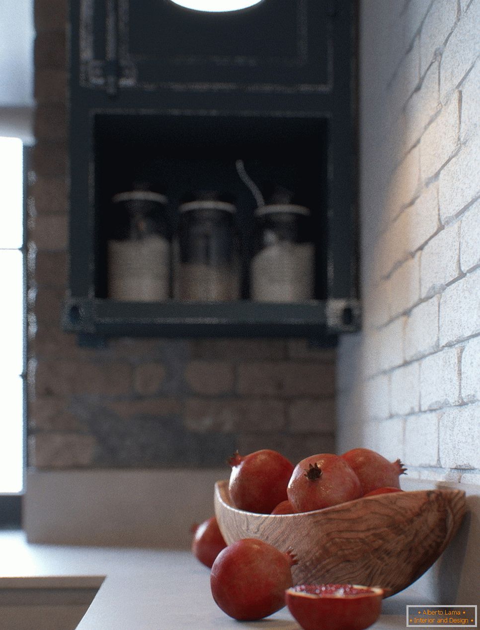 Eine Platte mit Granatäpfeln in der Küche