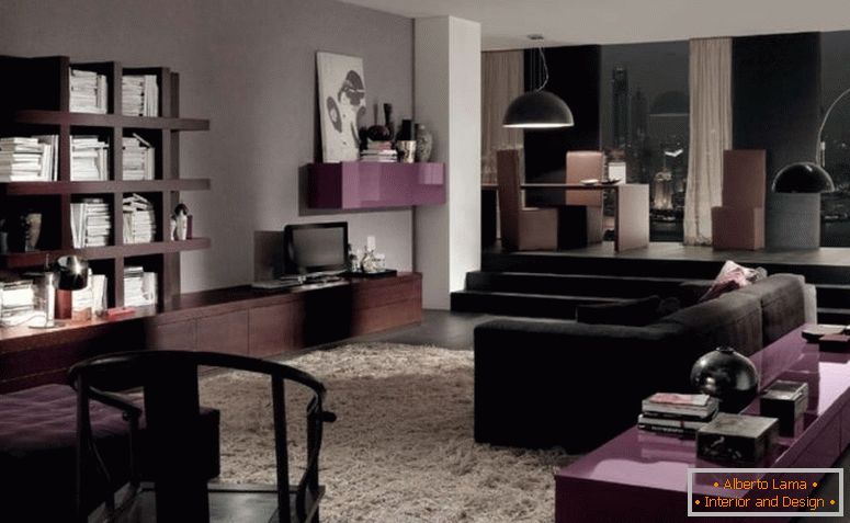 Wohnzimmer-faszinierend-Bild-von-modern-lila-braun-und-schwarz-Wohnzimmer-Dekoration-Verwendung-große Kuppel-schwarz-Wohnzimmer-Pendelleuchte-Schatten-einschließlich-schwarz-Samt- Wohnzimmer-Sofa-und-Quadrat-weiß-ich