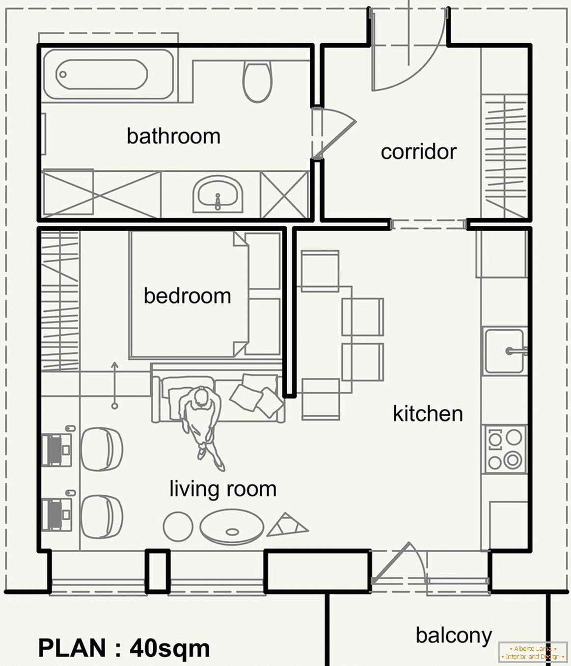 Das Layout einer kleinen modernen Wohnung