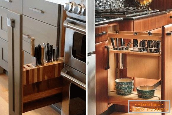 Schubladen für Messer und Geschirr in der Küche