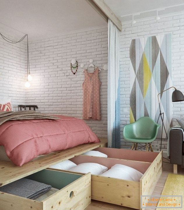 Design odnushki mit einer Nische unter dem Schlafzimmer
