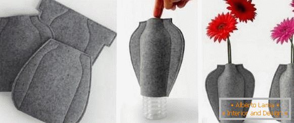 Vase aus einer Glasflasche und Filz