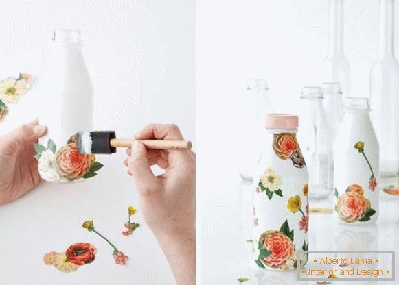 Vasen aus Flaschen selbst - Decoupage