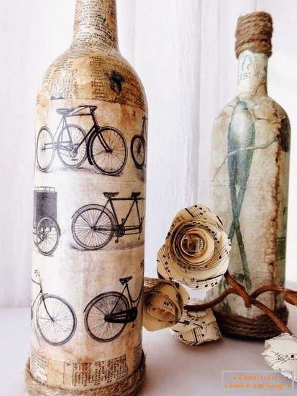 Decoupage Vasen aus Glasflaschen mit ihren eigenen Händen