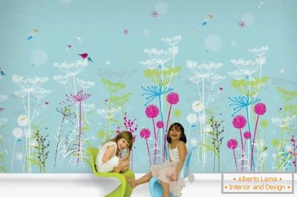 Kindertapete für Mädchen - Foto in blauer Farbe