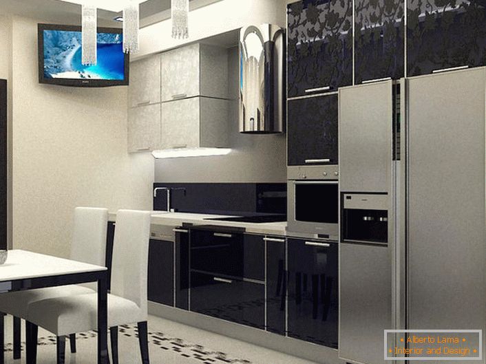 Die stilvolle Küche ist im Einklang mit den Anforderungen des minimalistischen Stils gestaltet. 