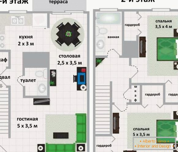 Design des zweiten Stocks in einem privaten Haus - wählen Sie einen Raumplan