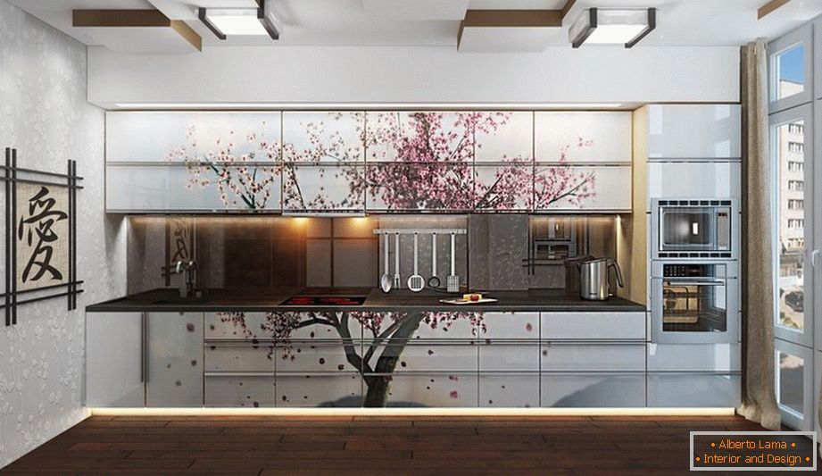 Sakura auf den Küchenmöbeln