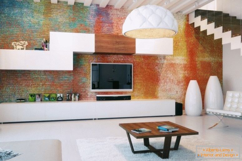 Interieur-ausgezeichnet-bunt-freigelegt-Ziegel-Wand-Ideen-auf-Loft-Wohnzimmer-mit-spannenden-Holz-1200x799