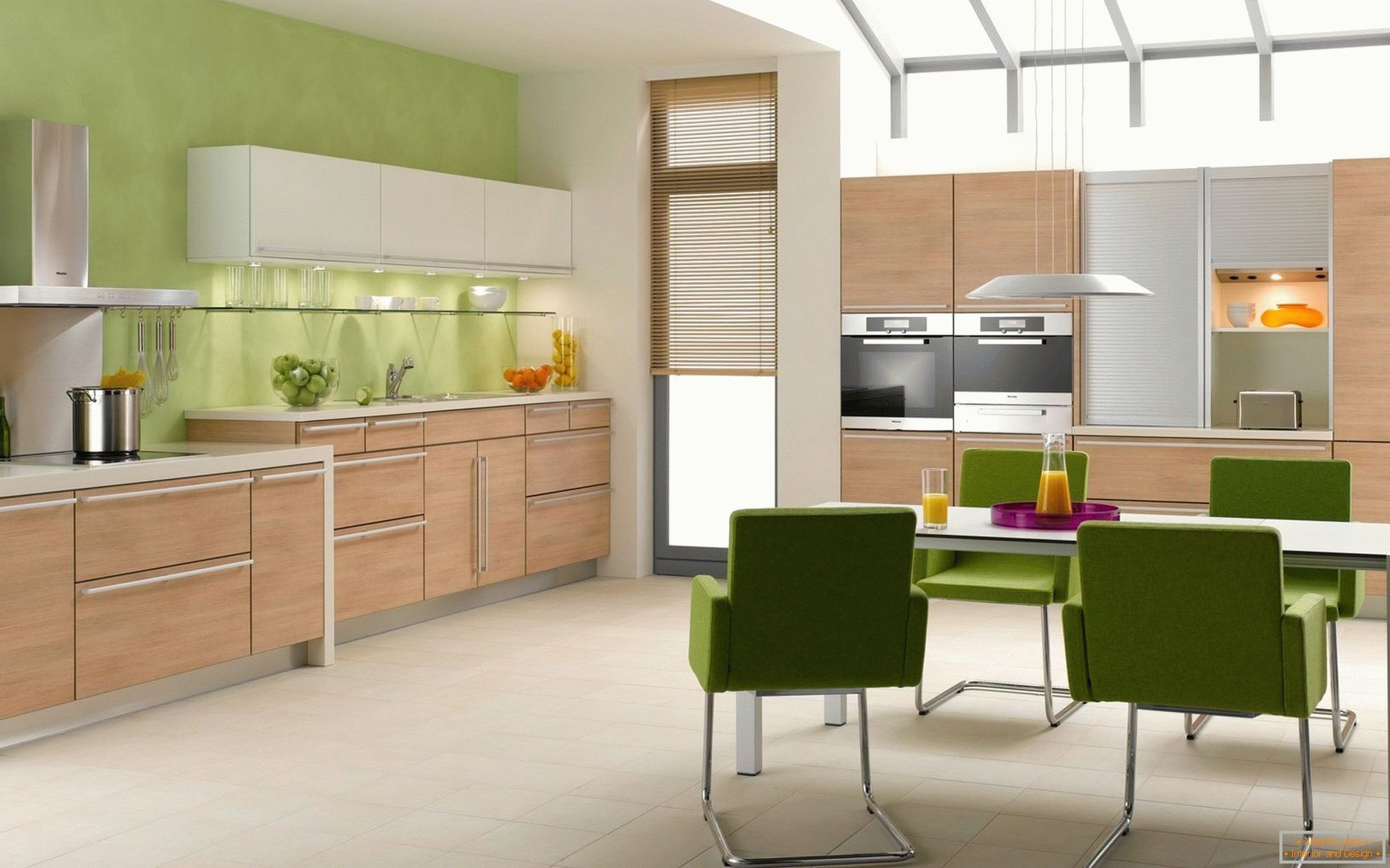 Hölzerne Küche auf einem grünen Hintergrund