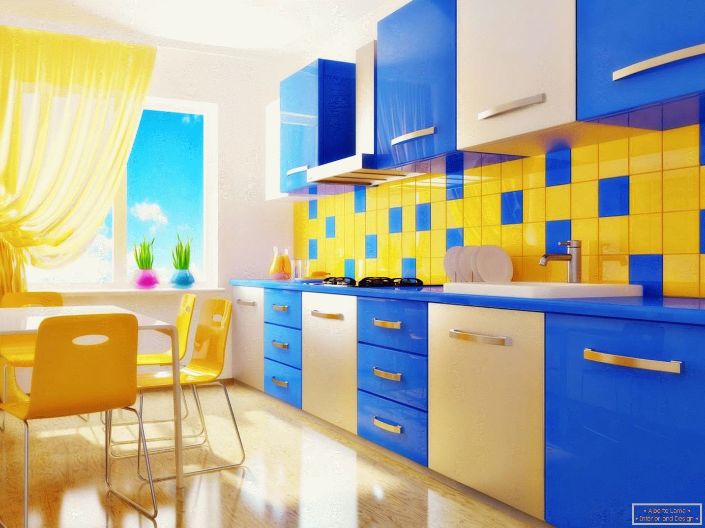 Blaue und gelbe Küche